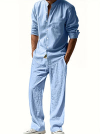 Theron | Herren Stehkragen Zweiteiler Hemd und Hose Set - Blau