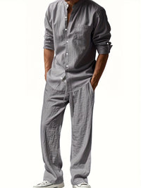 Theron | Herren Stehkragen Zweiteiler Hemd und Hose Set - Grau