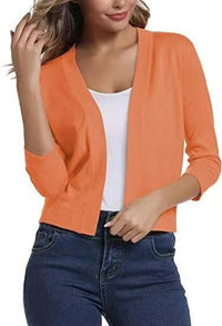 Thordis | Damen Strickjacke Offene Front 3/4 Arm - Orange
