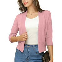 Thordis | Damen Strickjacke Offene Front 3/4 Arm - Hellrosa