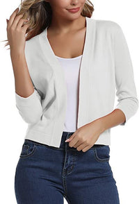 Thordis | Damen Strickjacke Offene Front 3/4 Arm - Weiß