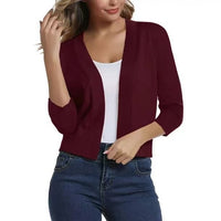 Thordis | Damen Strickjacke Offene Front 3/4 Arm - Burgunder