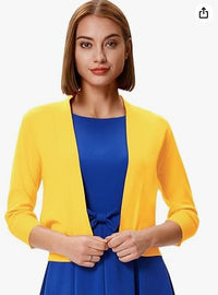 Thordis | Damen Strickjacke Offene Front 3/4 Arm - Gelb