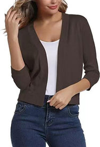 Thordis | Damen Strickjacke Offene Front 3/4 Arm - Braun