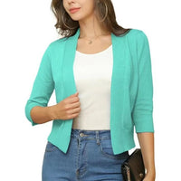Thordis | Damen Strickjacke Offene Front 3/4 Arm - Türkis