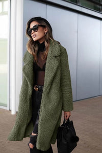 Lara | Damen Langer Teddy Trenchcoat - Grün