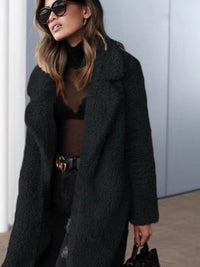 Lara | Damen Langer Teddy Trenchcoat - Schwarz