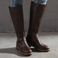 Damen Stiefel mit Schnalle und Blockabsatz - Dunkelbraun