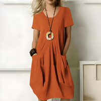 Aaliyah | Damen Lässiges Relaxed Fit Midikleid mit Taschen - Orange