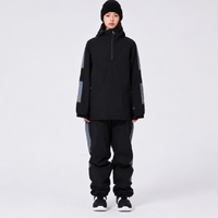 Unisex-Skianzug mit Kapuze und halbem Reißverschluss - Schwarz