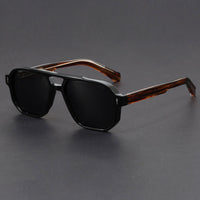 Unisex-Sonnenbrille mit Doppelsteg in quadratischer Form - Schwarz & Cognac