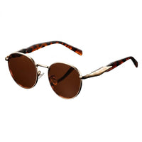 Unisex Sonnenbrille mit rundem Rahmen und Metallbügeln - Braun