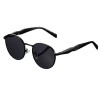 Unisex Sonnenbrille mit rundem Rahmen und Metallbügeln - Schwarz