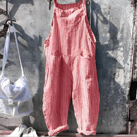 Simon | Unisex Vintage Gestreifter Loose-Fit Latzhosen Overall - Rot