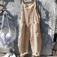 Simon | Unisex Vintage Gestreifter Loose-Fit Latzhosen Overall - Hellbraun