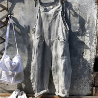 Simon | Unisex Vintage Gestreifter Loose-Fit Latzhosen Overall - Grau