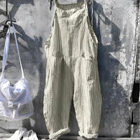 Simon | Unisex Vintage Gestreifter Loose-Fit Latzhosen Overall - Grün