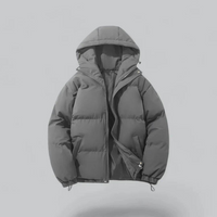 Unisex Winterjacke mit Kapuze und Reißverschluss - Grau