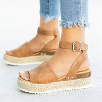 Ursula | Damen Plateau Keilsandaletten mit Espadrille Sohle - Kastanienbraun