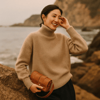 Ania | Damen Weicher Oversized Rollkragenpullover - Khaki
