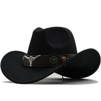 Nord Taschen - Western-Stil Filzhut mit Stier-Schnallenband - Schwarz