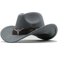 Nord Taschen - Western-Stil Filzhut mit Stier-Schnallenband - Grau