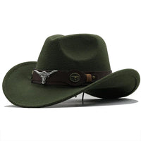 Nord Taschen - Western-Stil Filzhut mit Stier-Schnallenband - Grün