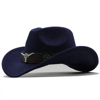 Nord Taschen - Western-Stil Filzhut mit Stier-Schnallenband - Marineblau