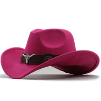Nord Taschen - Western-Stil Filzhut mit Stier-Schnallenband - Rosa