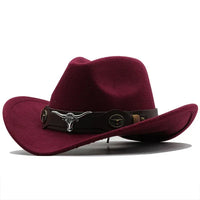 Nord Taschen - Western-Stil Filzhut mit Stier-Schnallenband - Wein