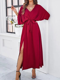 Maja | Damen Elegantes Satin Wickelkleid mit Seitenschlitz - Rot