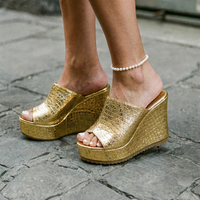 Valeria | Damen Plateau Keilsandaletten - Gold