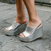 Valeria | Damen Plateau Keilsandaletten - Silber