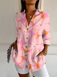 Gabriele | Damen Kerbenausschnitt Mixed Print Bluse – V-Neck Mix Muster Bluse 2026 - Rosa Blumenmuster