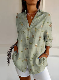 Gabriele | Damen Kerbenausschnitt Mixed Print Bluse – V-Neck Mix Muster Bluse 2026 - Grün