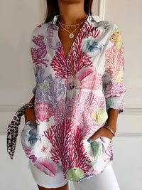 Johanna | Damen Gepunktete Bluse Mit Knopfleiste Und Print - Rosa
