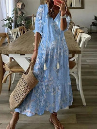Luna | Mühelos Boho-Stil Midi Kleid - Hellblau