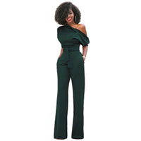 Veronica | Damen One Shoulder Weites Bein Jumpsuit - Militärgrün