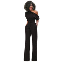 Veronica | Damen One Shoulder Weites Bein Jumpsuit - Schwarz
