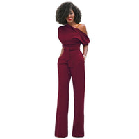 Veronica | Damen One Shoulder Weites Bein Jumpsuit - Weinrot