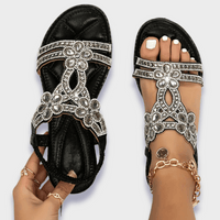 Verzierte T-Riemen-Sandalen für Damen - Schwarz