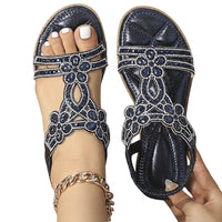 Verzierte T-Riemen-Sandalen für Damen - Blau
