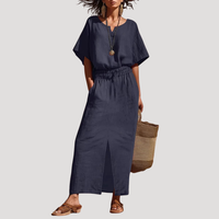 Vespera | Damen Zweiteiler Rock und Oberteil Midi Set - Marineblau