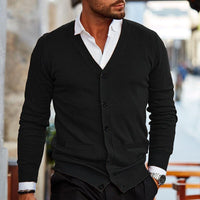 Herren Weste Cardigan Langarm Herbst Winter - Schwarz