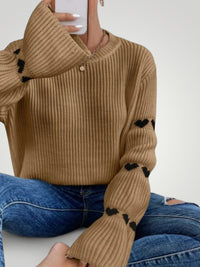 Amore | Eleganter gerippter Damenpullover - Khaki
