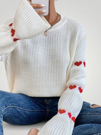 Amore | Eleganter gerippter Damenpullover - Weiß