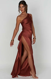 Violetta | Damen One Shoulder Maxikleid - Dunkelrosa