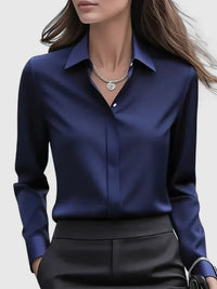 Vivienne | Damen Langarm Hemdbluse mit Kragen - Marineblau