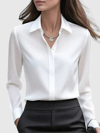 Vivienne | Damen Langarm Hemdbluse mit Kragen - Weiß