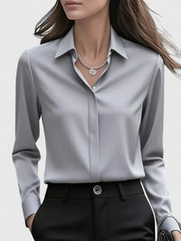 Vivienne | Damen Langarm Hemdbluse mit Kragen - Grau